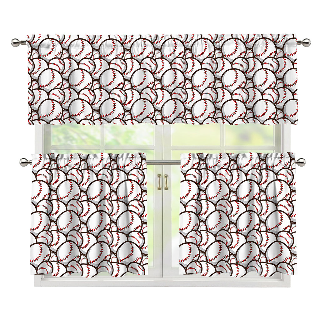 Baseballs Pattern Print 3 Piece Kitchen Curtains