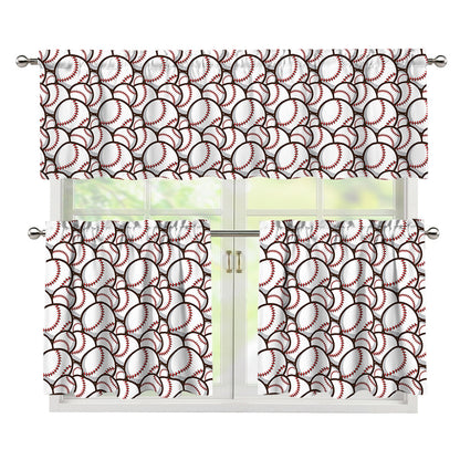 Baseballs Pattern Print 3 Piece Kitchen Curtains