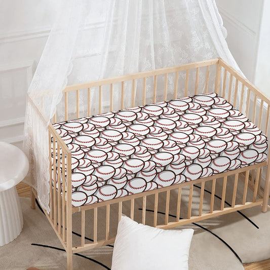Baseballs Pattern Print Baby Crib Sheet