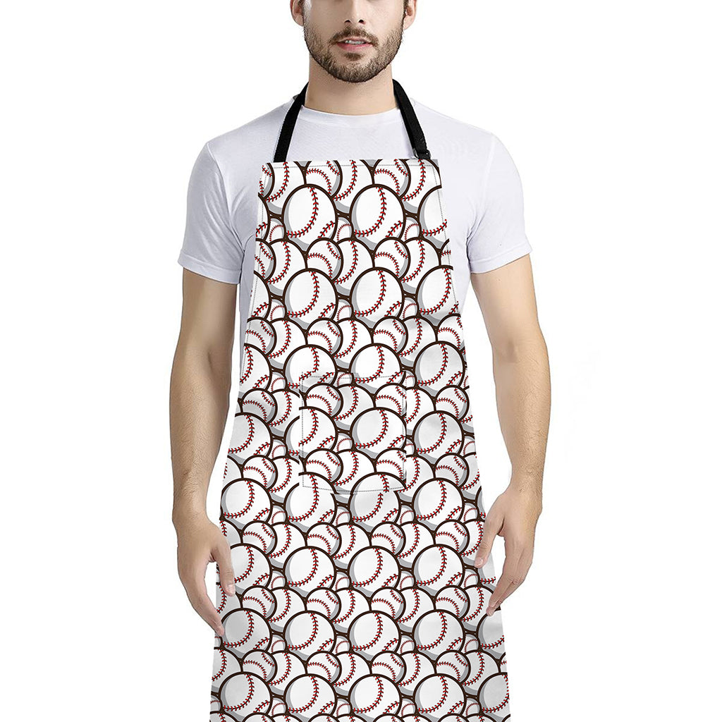 Baseballs Pattern Print Bib Apron With Pocket