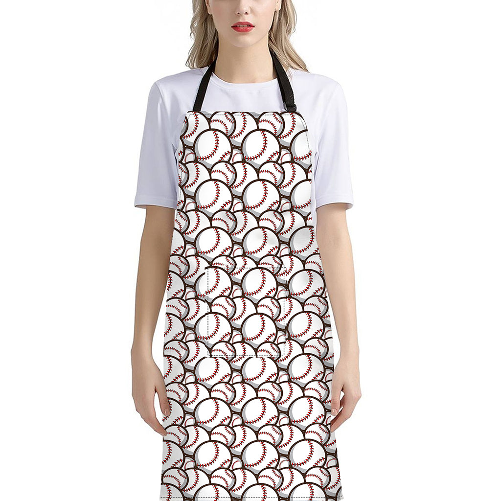 Baseballs Pattern Print Bib Apron With Pocket