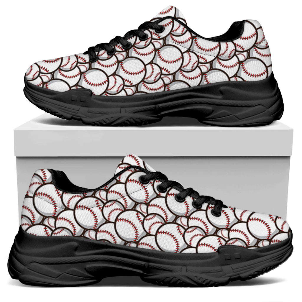 Baseballs Pattern Print Black Chunky Shoes