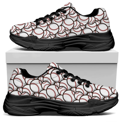 Baseballs Pattern Print Black Chunky Shoes