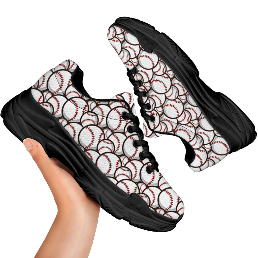 Baseballs Pattern Print Black Chunky Shoes