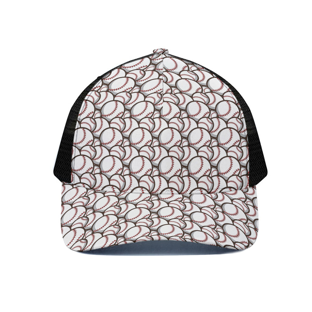 Baseballs Pattern Print Black Mesh Trucker Cap