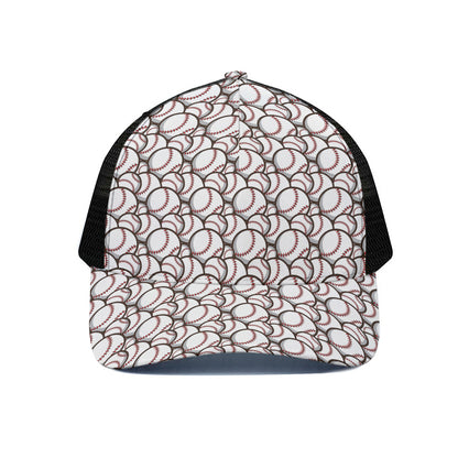 Baseballs Pattern Print Black Mesh Trucker Cap