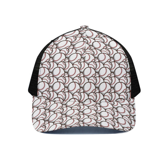 Baseballs Pattern Print Black Mesh Trucker Cap