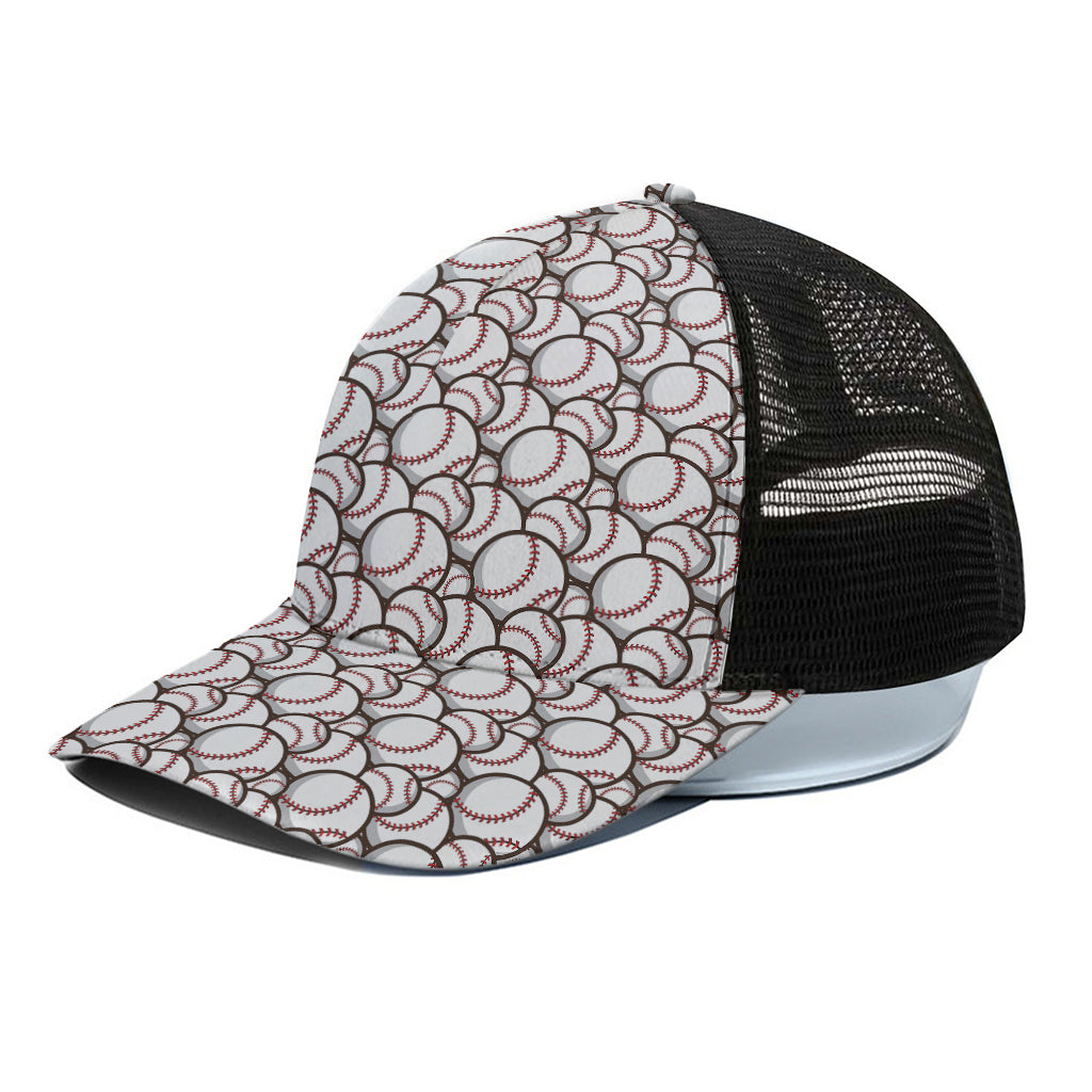 Baseballs Pattern Print Black Mesh Trucker Cap