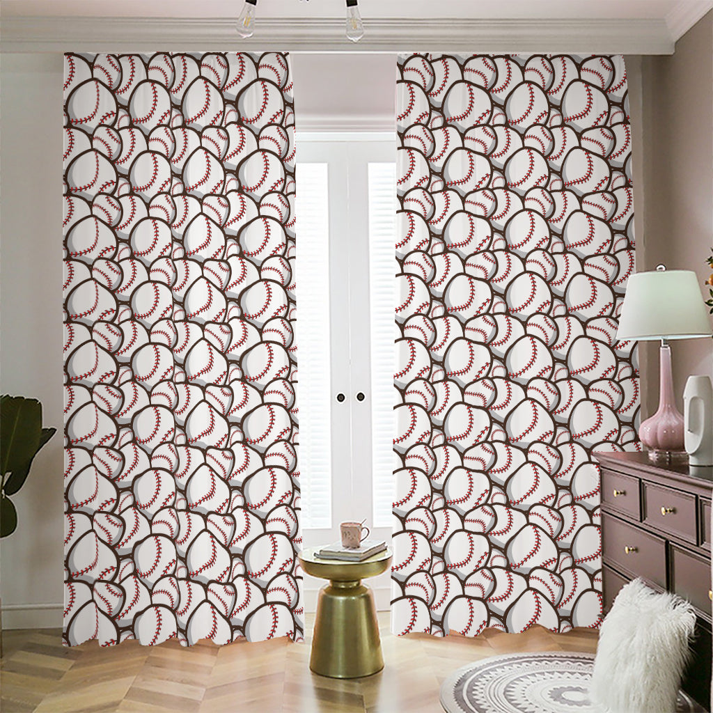 Baseballs Pattern Print Blackout Pencil Pleat Curtains