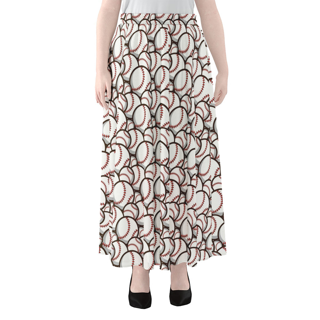 Baseballs Pattern Print Chiffon Maxi Skirt