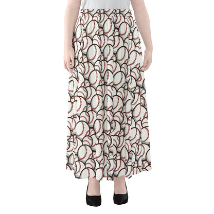 Baseballs Pattern Print Chiffon Maxi Skirt