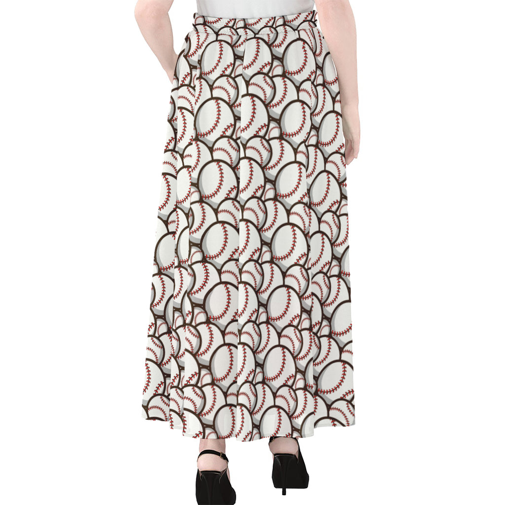 Baseballs Pattern Print Chiffon Maxi Skirt