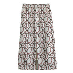 Baseballs Pattern Print Cotton Front Slit Maxi Skirt