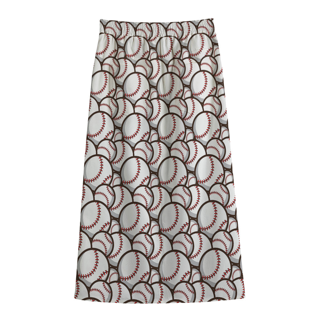 Baseballs Pattern Print Cotton Front Slit Maxi Skirt