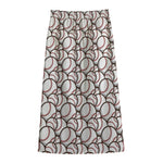 Baseballs Pattern Print Cotton Front Slit Maxi Skirt