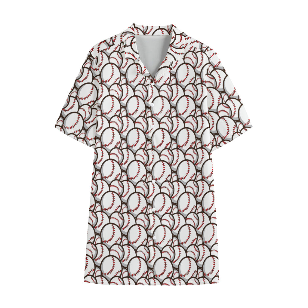 Baseballs Pattern Print Cotton Hawaiian Shirt