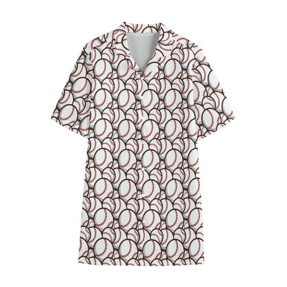 Baseballs Pattern Print Cotton Hawaiian Shirt