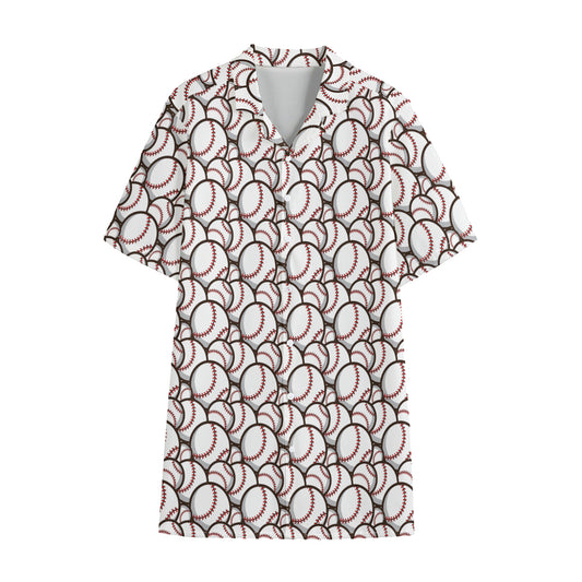 Baseballs Pattern Print Cotton Hawaiian Shirt