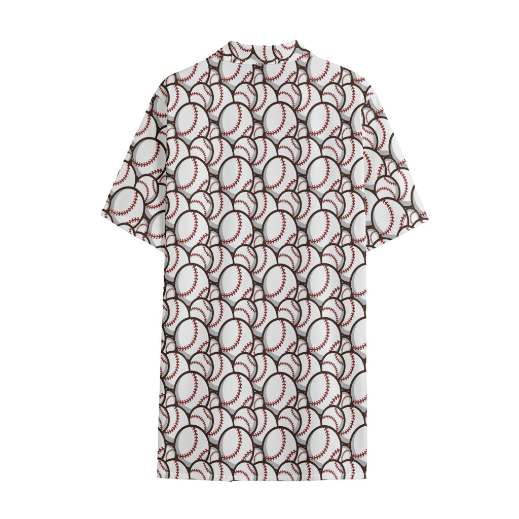 Baseballs Pattern Print Cotton Hawaiian Shirt