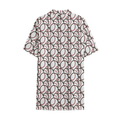Baseballs Pattern Print Cotton Hawaiian Shirt