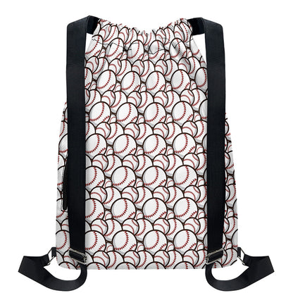Baseballs Pattern Print Drawstring Backpack