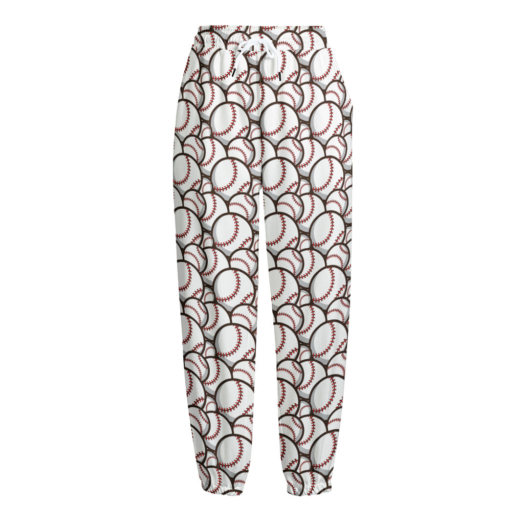 Baseballs Pattern Print Fleece Lined Knit Pants
