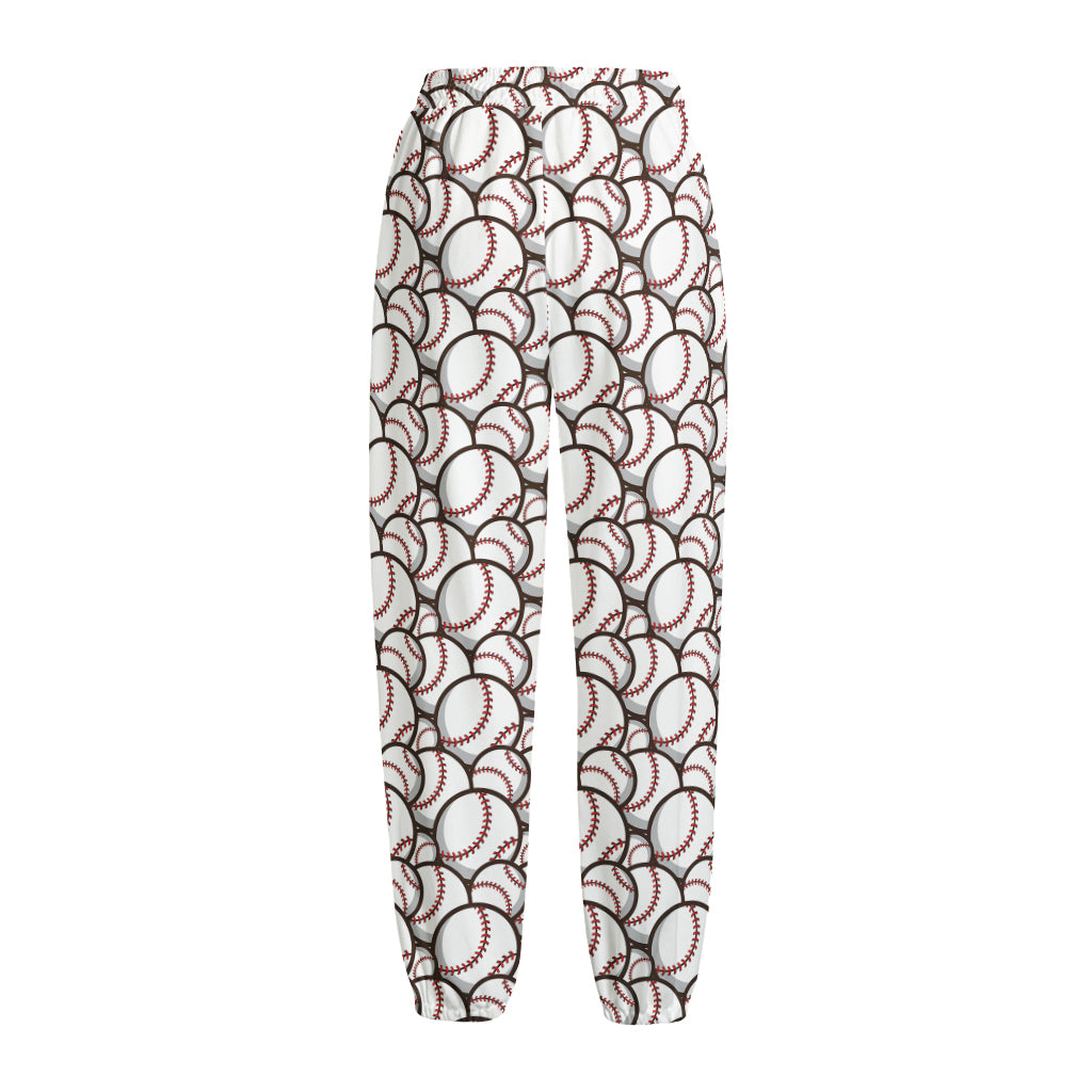 Baseballs Pattern Print Fleece Lined Knit Pants