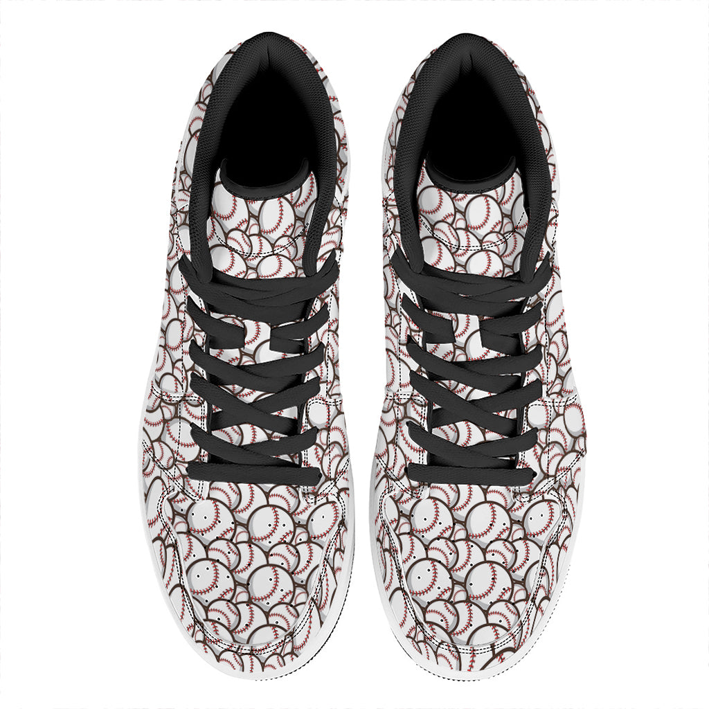 Baseballs Pattern Print High Top Leather Sneakers
