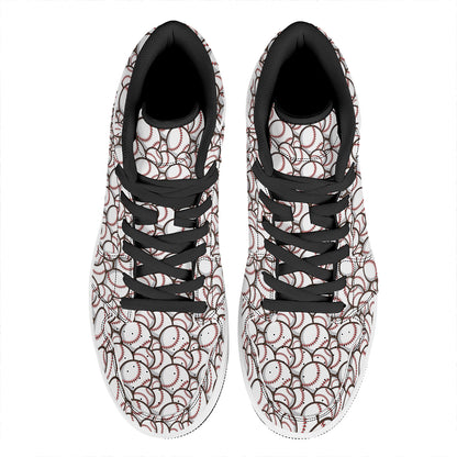 Baseballs Pattern Print High Top Leather Sneakers