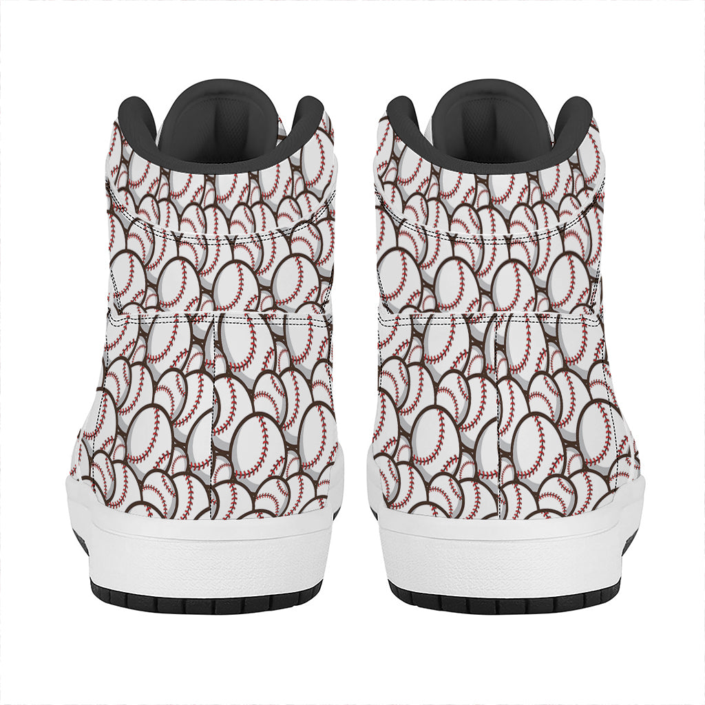 Baseballs Pattern Print High Top Leather Sneakers