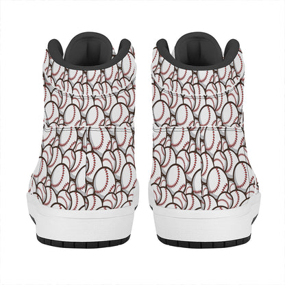Baseballs Pattern Print High Top Leather Sneakers