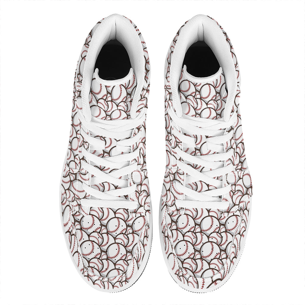 Baseballs Pattern Print High Top Leather Sneakers