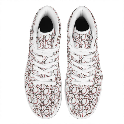 Baseballs Pattern Print High Top Leather Sneakers