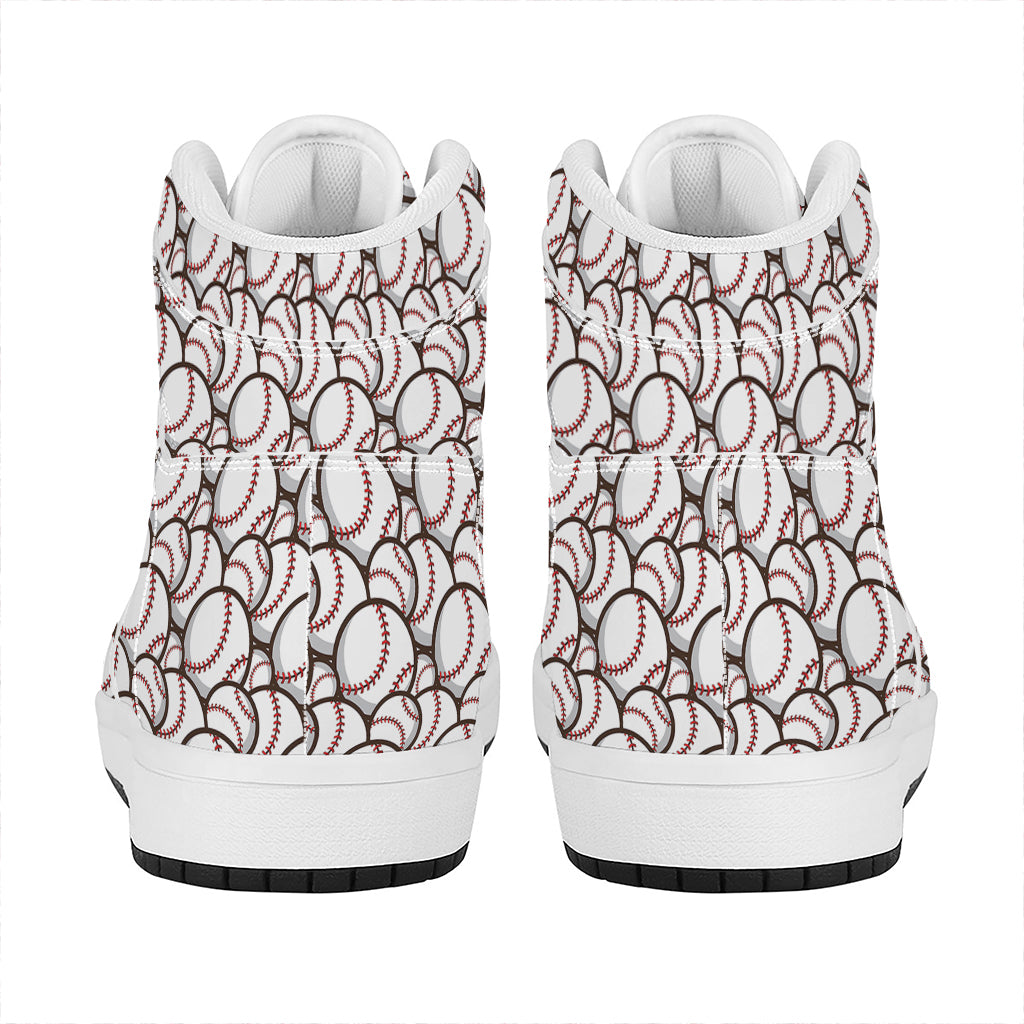 Baseballs Pattern Print High Top Leather Sneakers
