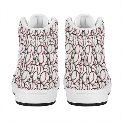 Baseballs Pattern Print High Top Leather Sneakers