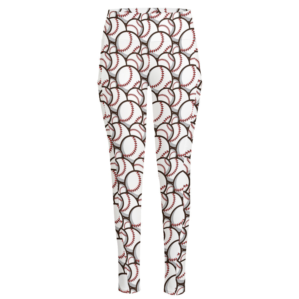 Baseballs Pattern Print High-Waisted Pocket Leggings