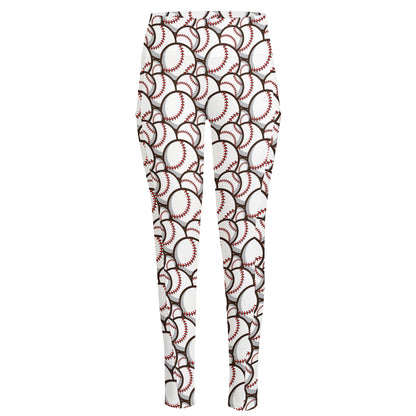 Baseballs Pattern Print High-Waisted Pocket Leggings