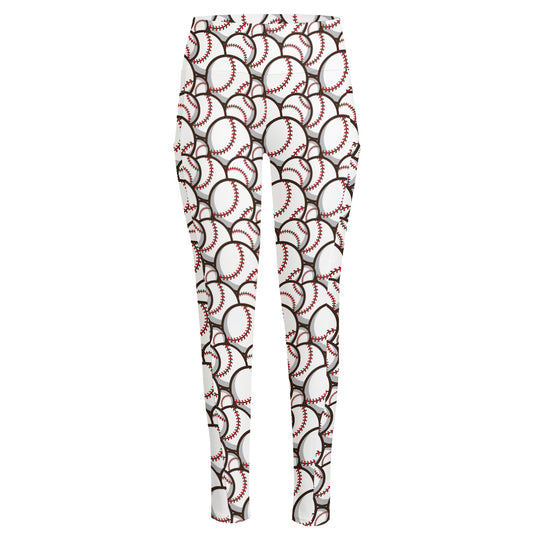 Baseballs Pattern Print High-Waisted Pocket Leggings