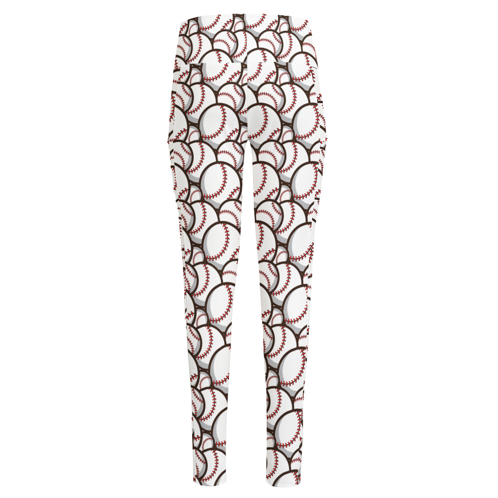 Baseballs Pattern Print High-Waisted Pocket Leggings