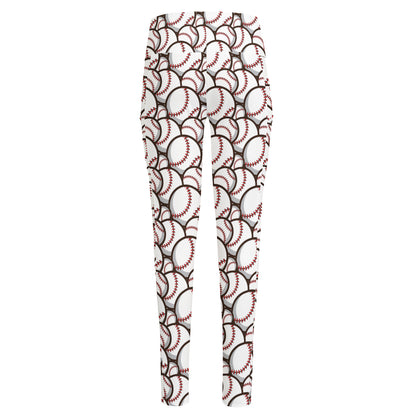Baseballs Pattern Print High-Waisted Pocket Leggings