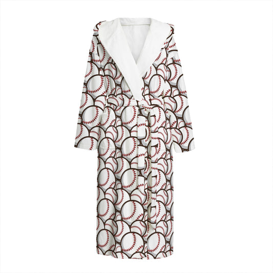 Baseballs Pattern Print Hooded Bathrobe