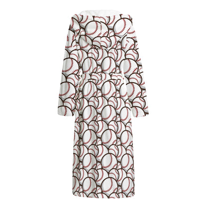 Baseballs Pattern Print Hooded Bathrobe