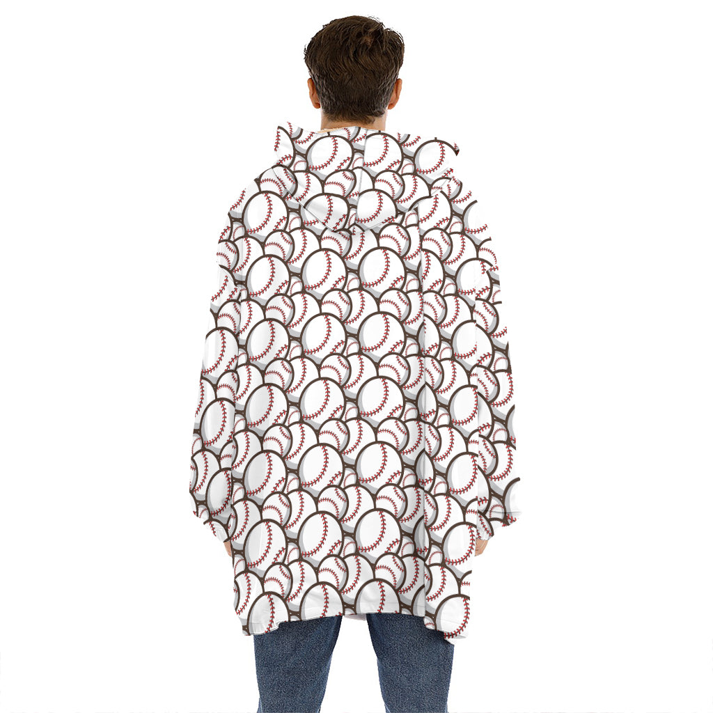 Baseballs Pattern Print Hoodie Blanket
