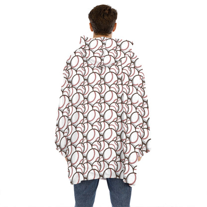 Baseballs Pattern Print Hoodie Blanket