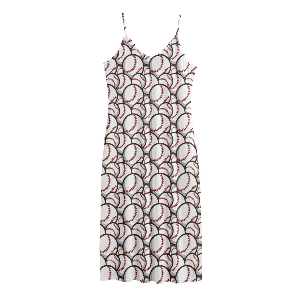 Baseballs Pattern Print Jersey Midi Cami Dress