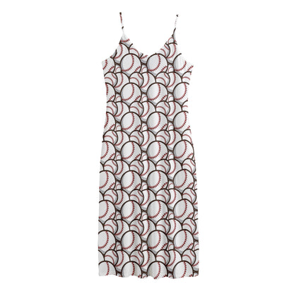 Baseballs Pattern Print Jersey Midi Cami Dress
