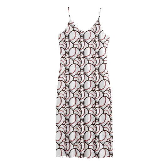 Baseballs Pattern Print Jersey Midi Cami Dress