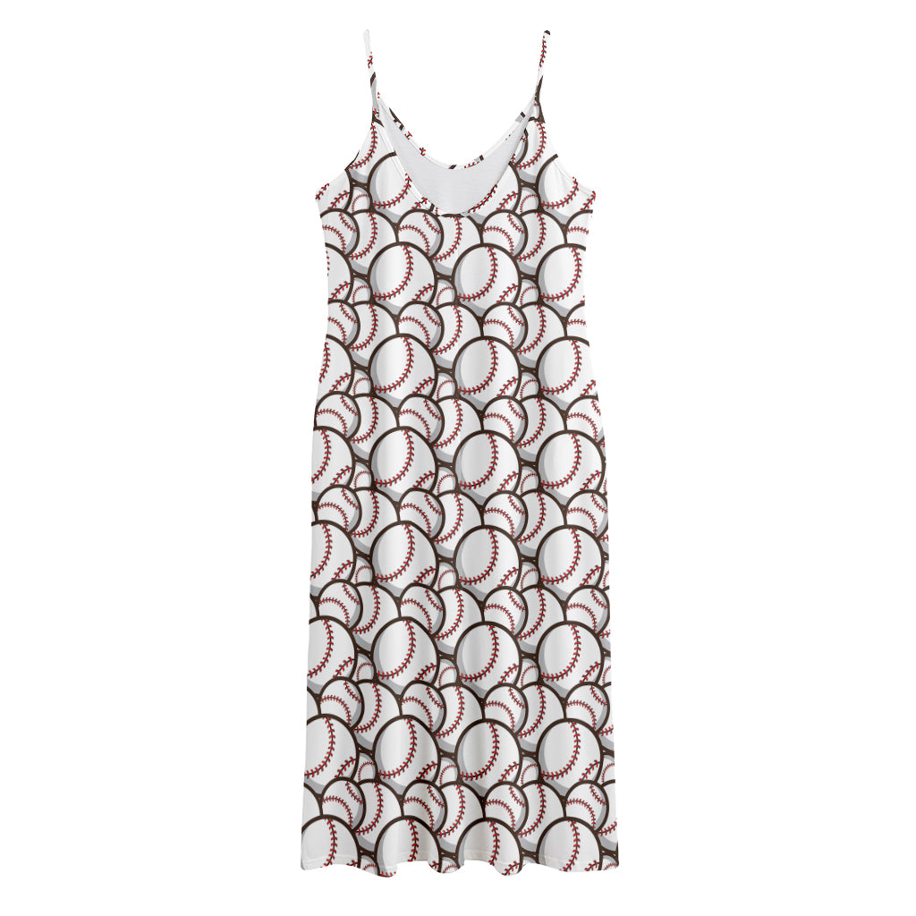 Baseballs Pattern Print Jersey Midi Cami Dress