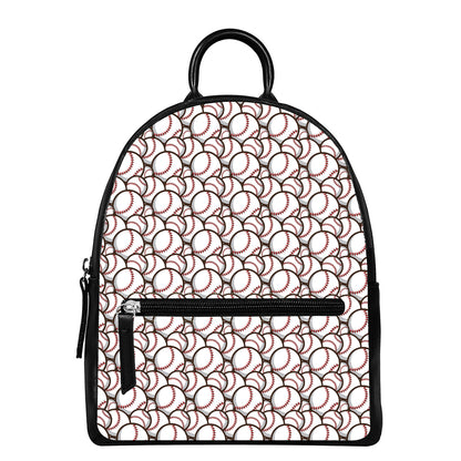 Baseballs Pattern Print Leather Backpack
