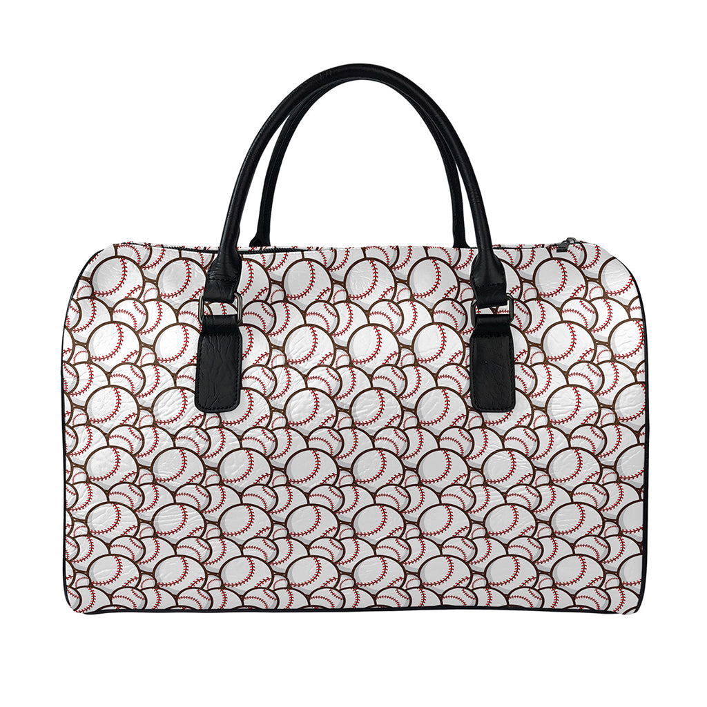 Baseballs Pattern Print Leather Duffle Bag